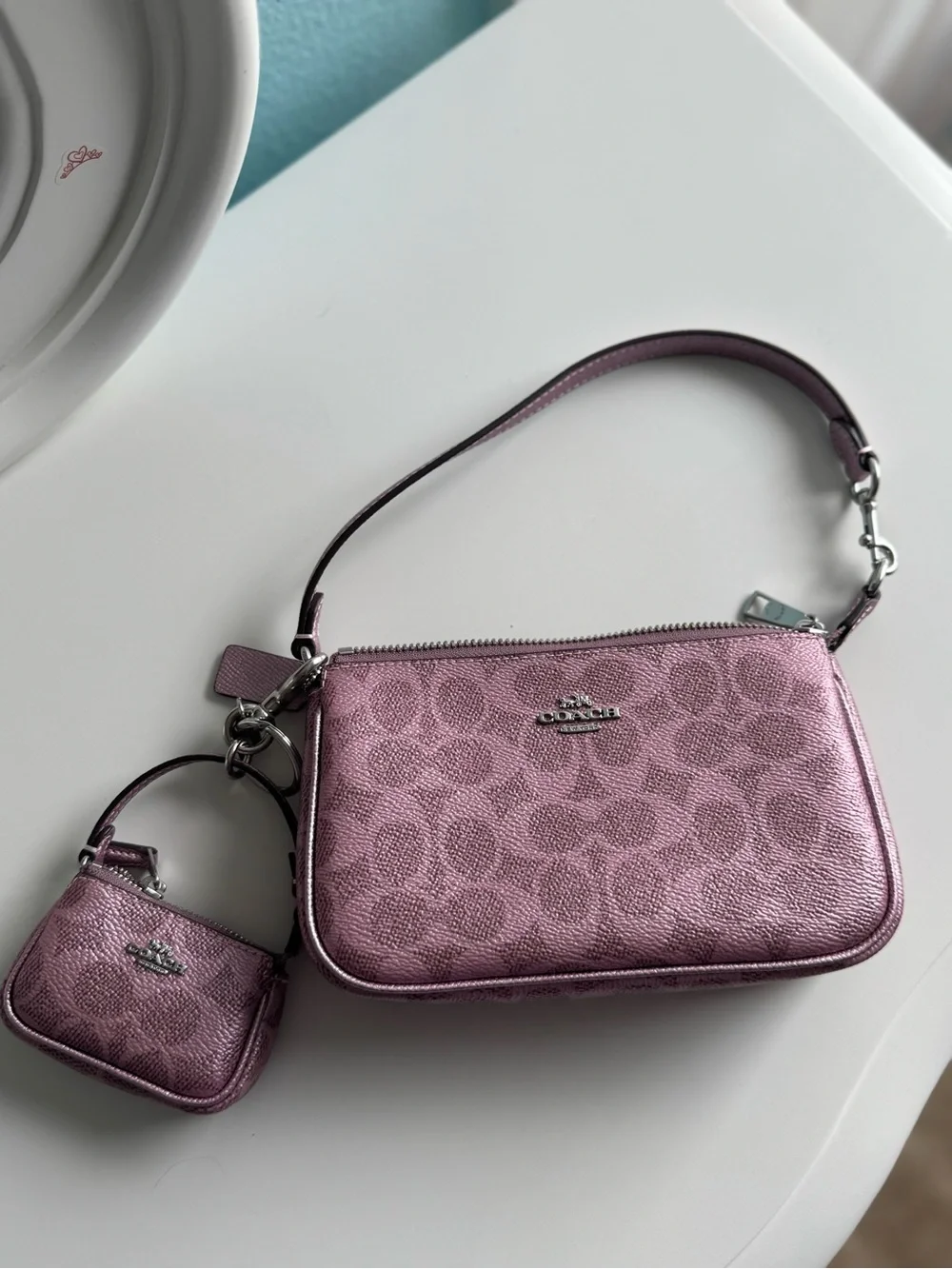 Coach Metallic Lilac Signature Small Wristlet with Key Pouch